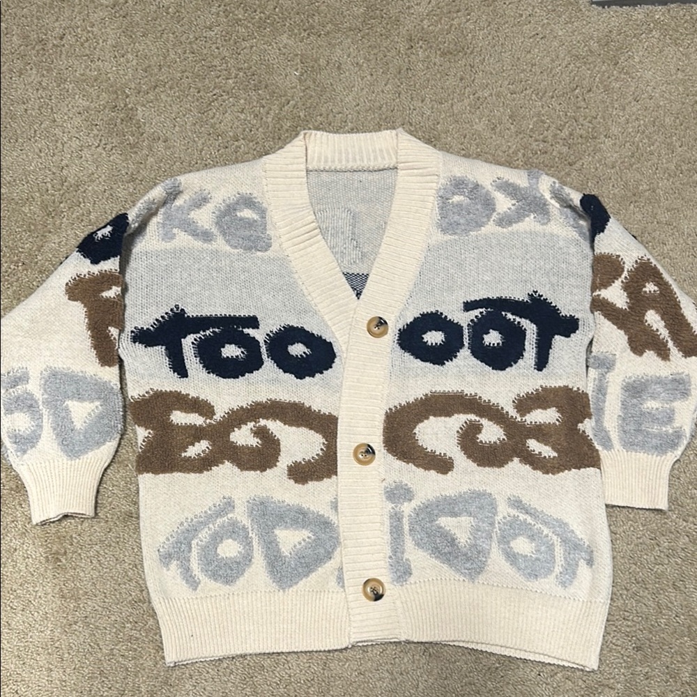 Cream and Brown Graphic Cardigan